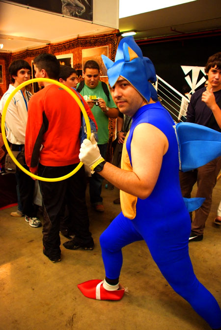 a guy in a sonic costume